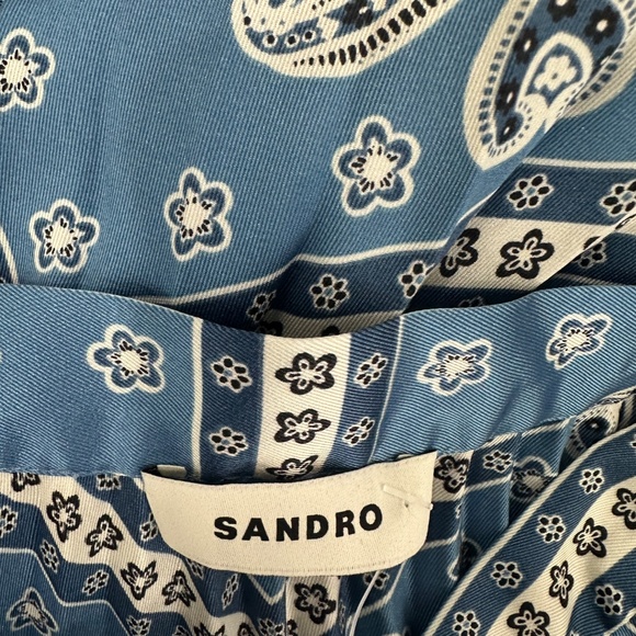 NWT $325 Sandro Blue/White Leianne Pleated Skirt Size 40/US 8 - Picture 8 of 11
